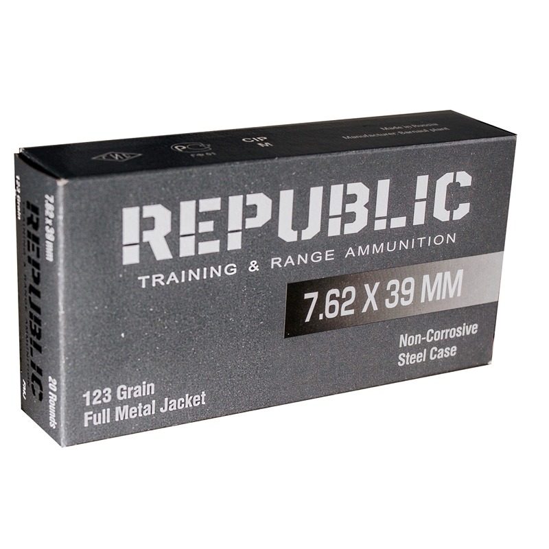 Republic Training and Range ™ 7.62x39mm Ammo 123 Grain FMJ Lacquered Steel Case