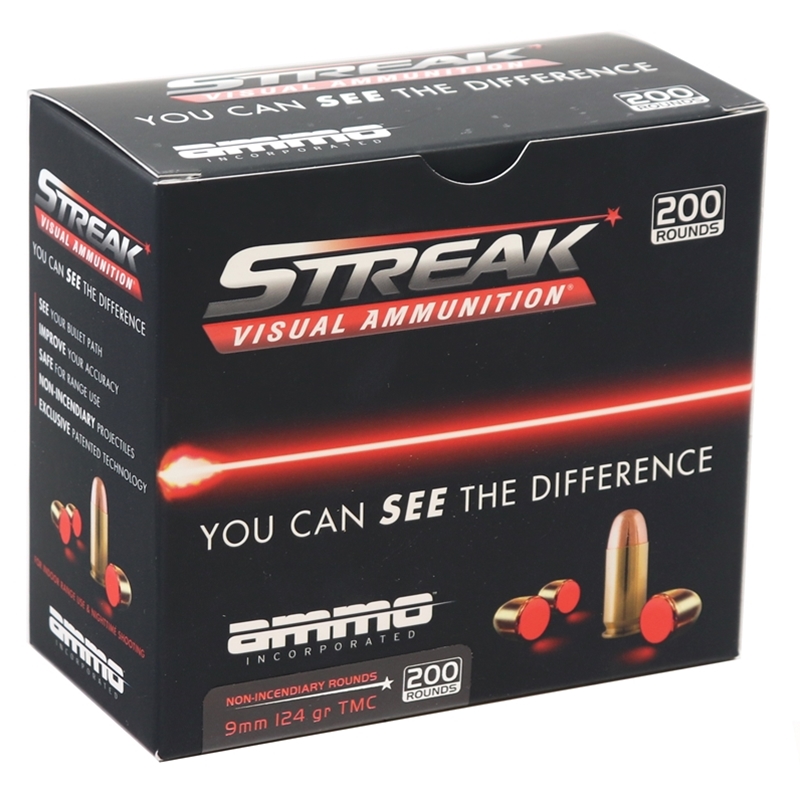 Ammo Inc  Streak Visual 9mm Luger Ammo 124 Grain Total Metal Coating