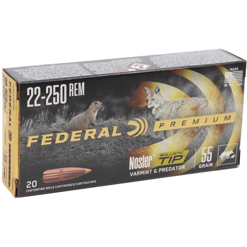 Federal Premium Varmint 22-250 Remington Ammo 55 Gr Nosler Ballistic ...