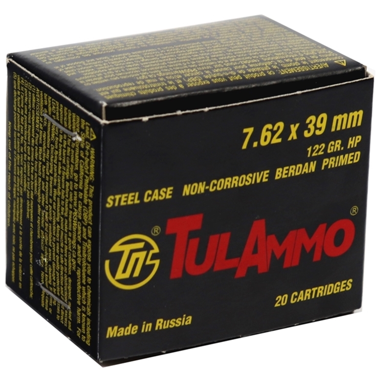 TulAmmo 7.62x39mm Ammo 122 Grain Hollow Point Steel Case