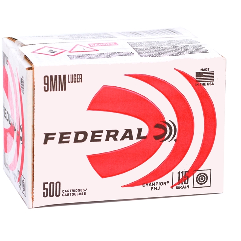 Federal Training 9mm Luger Ammo 115 Grain Full Metal Jacket 500 Rounds Case