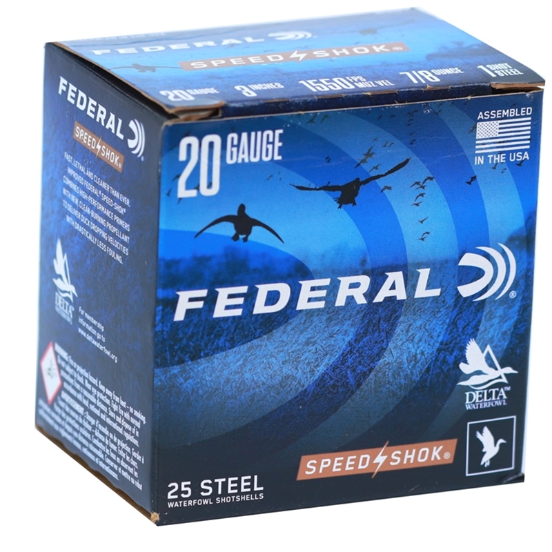 Federal Speed-Shok Waterfowl Steel 20 Gauge Ammo 3" 7/8 oz #1 Steel 250 Rounds