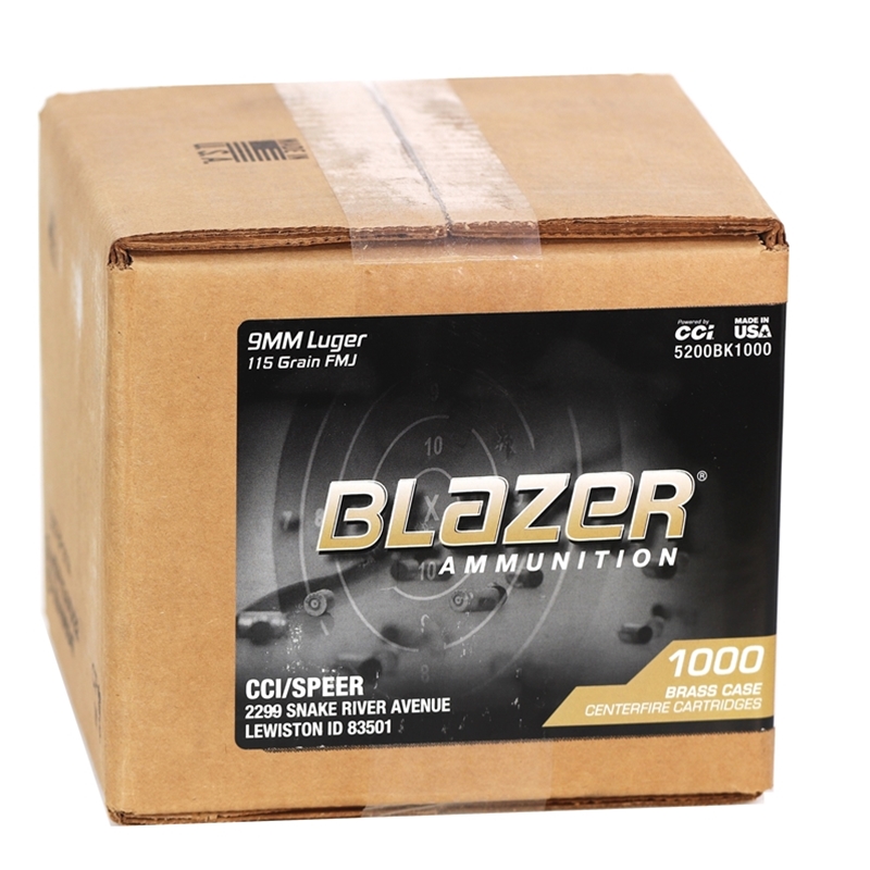 CCI Blazer Brass 9mm Luger Ammo 115 Grain FMJ 1000 Rounds Loose Pack