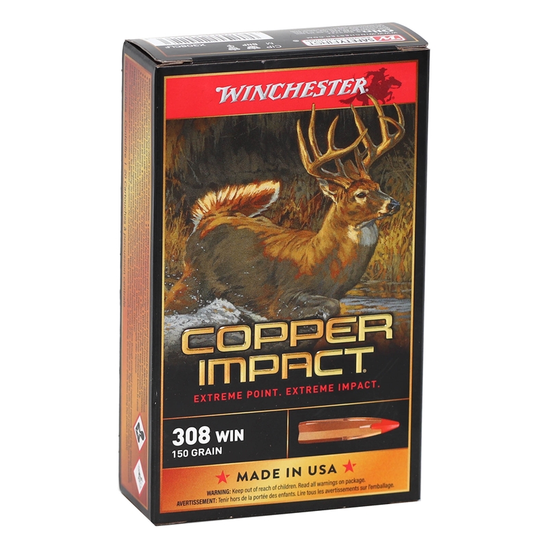 Winchester Copper Impact 308 Winchester Ammo 150 Grain Copper Extreme Point Polymer Tip - X308CLF