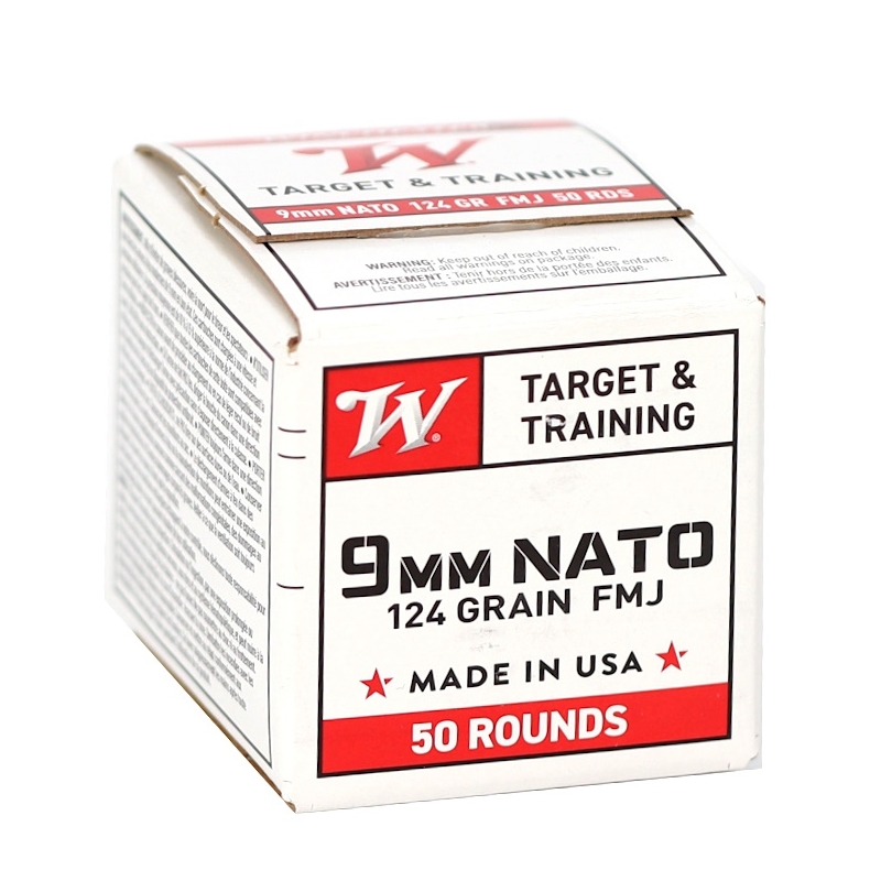 Winchester USA 9mm NATO Ammo 124 Grain Full Metal Jacket - W9NATO50
