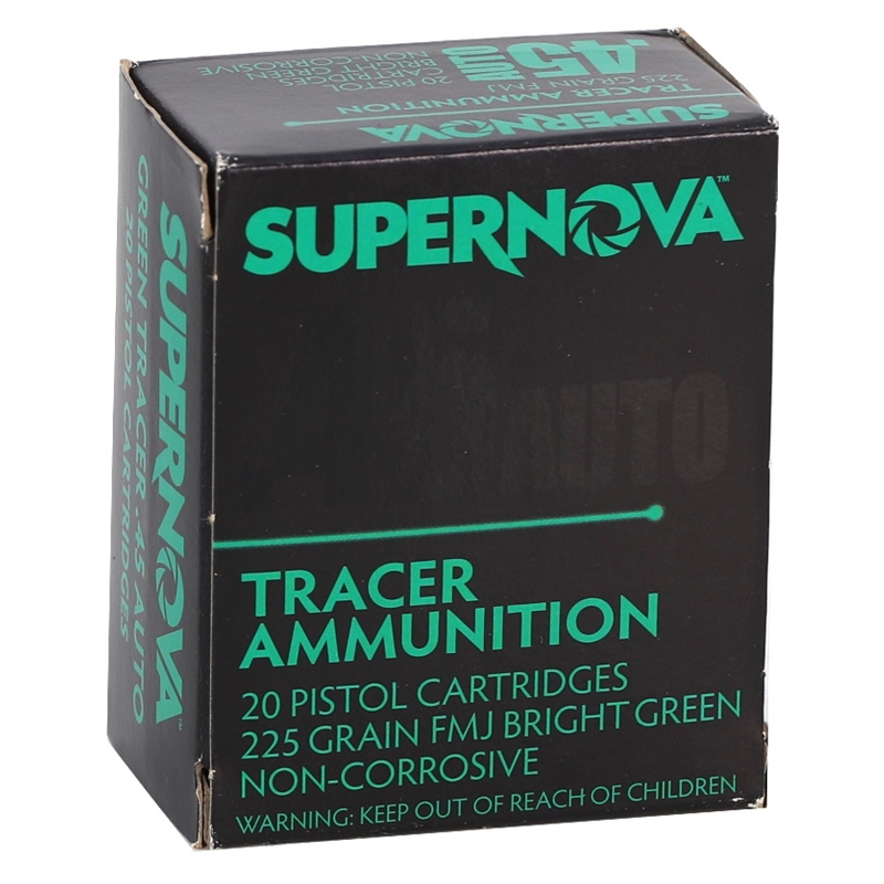 Supernova Green Tracer 45 ACP AUTO Ammo 225 Grain Full Metal Jacket - PMSN45ACG