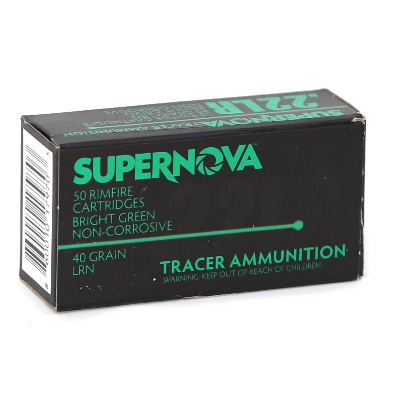 Supernova Green Tracers 22 Long Rifle Ammo 40 Grain Lead Round Nose - PMSN22LRG