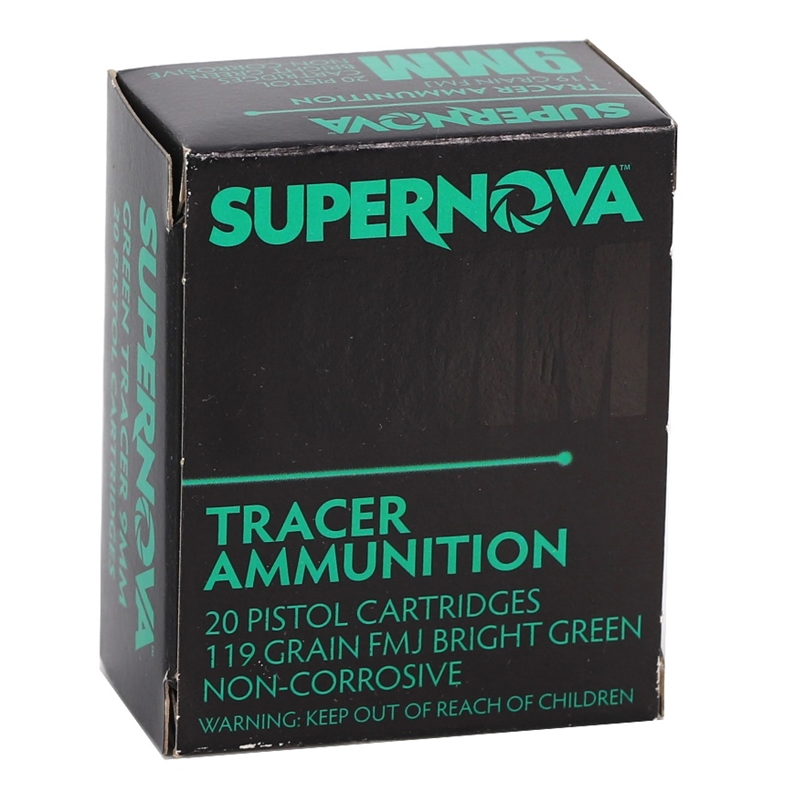 Supernova Green Tracer 9mm Ammo 119 Grain Full Metal Jacket - PMSN9MMG