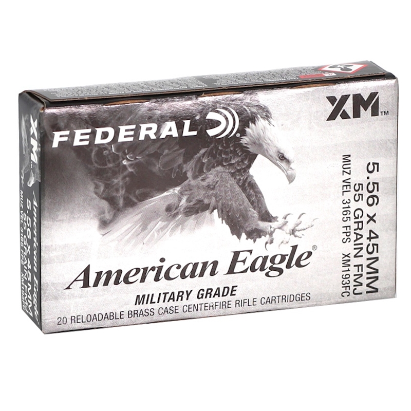 Federal American Eagle 5.56x45mm NATO XM193 Ammo 55 Grain Full