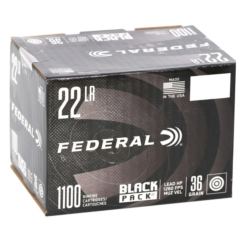 Federal Ammo Black Pack 22 Long Rifle Ammo 36 Grain Lead Hollow Point - 36BF1100