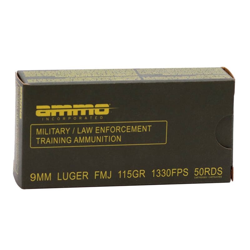 Ammo Inc Military / Law Enforcement Training 9mm Ammo 115 Grain Full Metal Jacket - 9115FMJ-MLE50