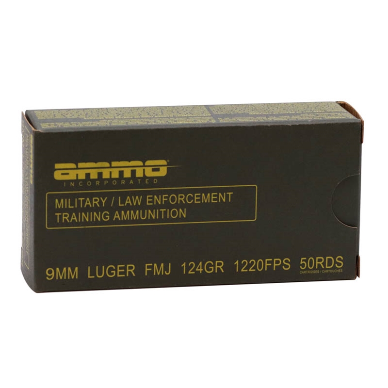 Ammo Inc Military / Law Enforcement Training 9mm Ammo 124 Grain Full Metal Jacket - 9124FMJ-MLE50
