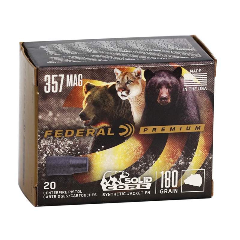 Federal Premium 357 Magnum Ammo 180 Grain Solid Core Synthetic Jacket Flat Nose - P357SHC1
