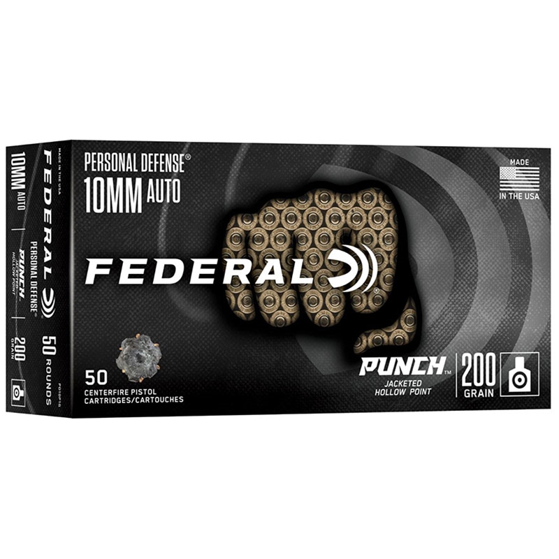 Federal Personal Defense Punch 10mm Auto Ammo 200 Grain Jacketed Hollow Point - PD10P1G