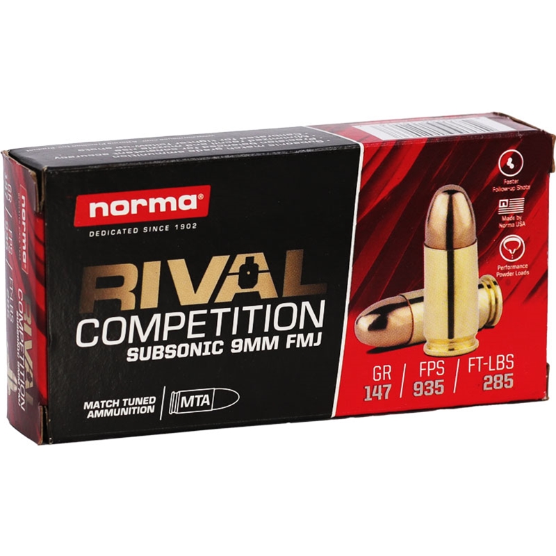 Norma USA Rival 9mm Ammo 147 Grain Full Metal Jacket - 801906402