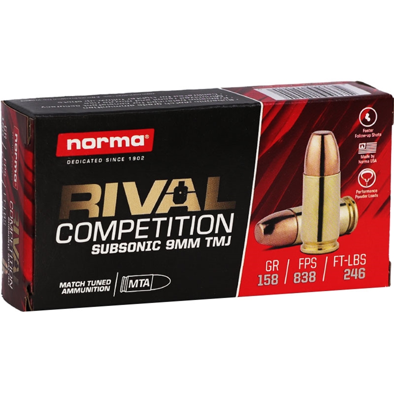 Norma Rival 9mm Ammo 158 Grain Total Metal Jacket - 801902412