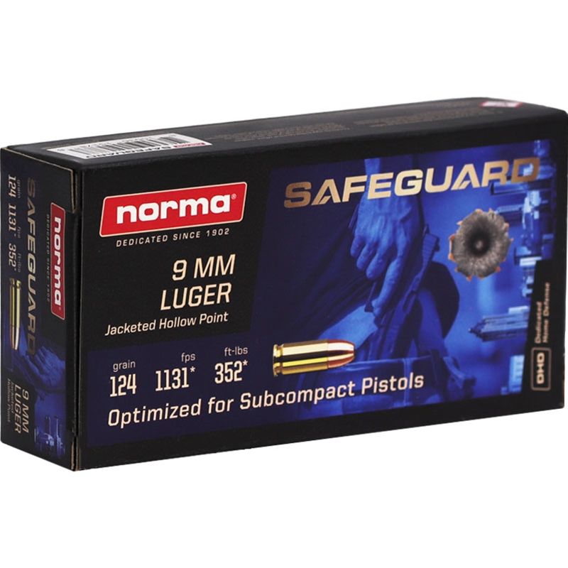 Norma SafeGuard 9mm Ammo 124 Grain Jacketed Hollow Point - 801907288