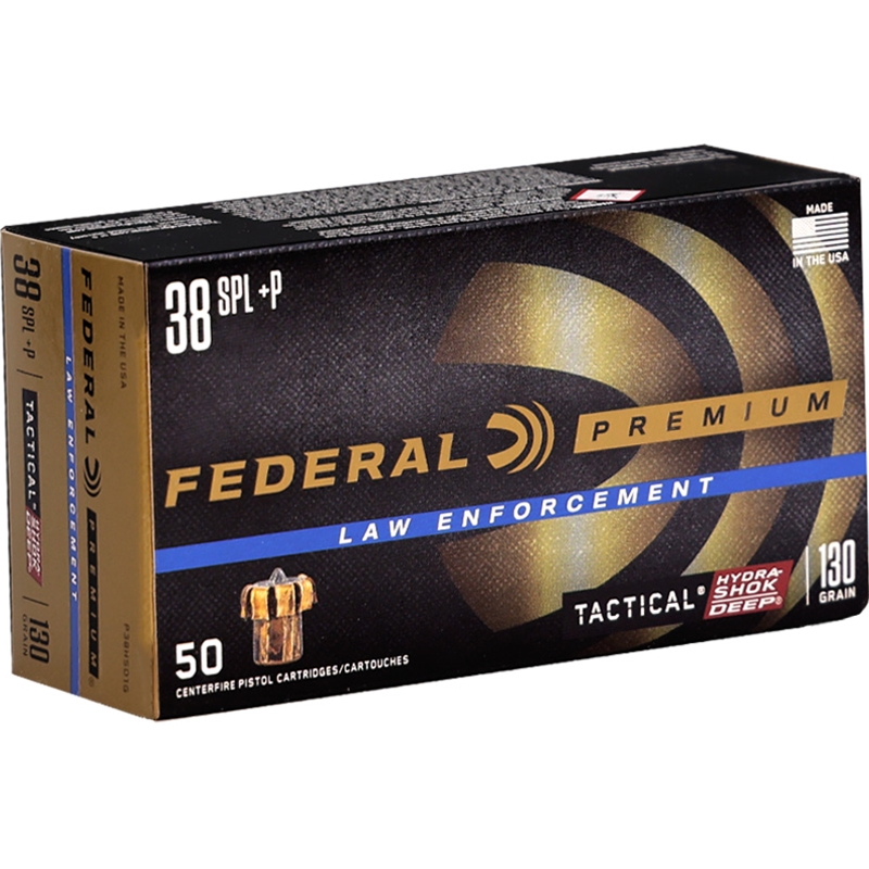 Federal Premium Law Enforcement 38 Special +P Ammo 130 Grain Hydra Shok-Deep Jacketed Hollow Point - P38HSD1G