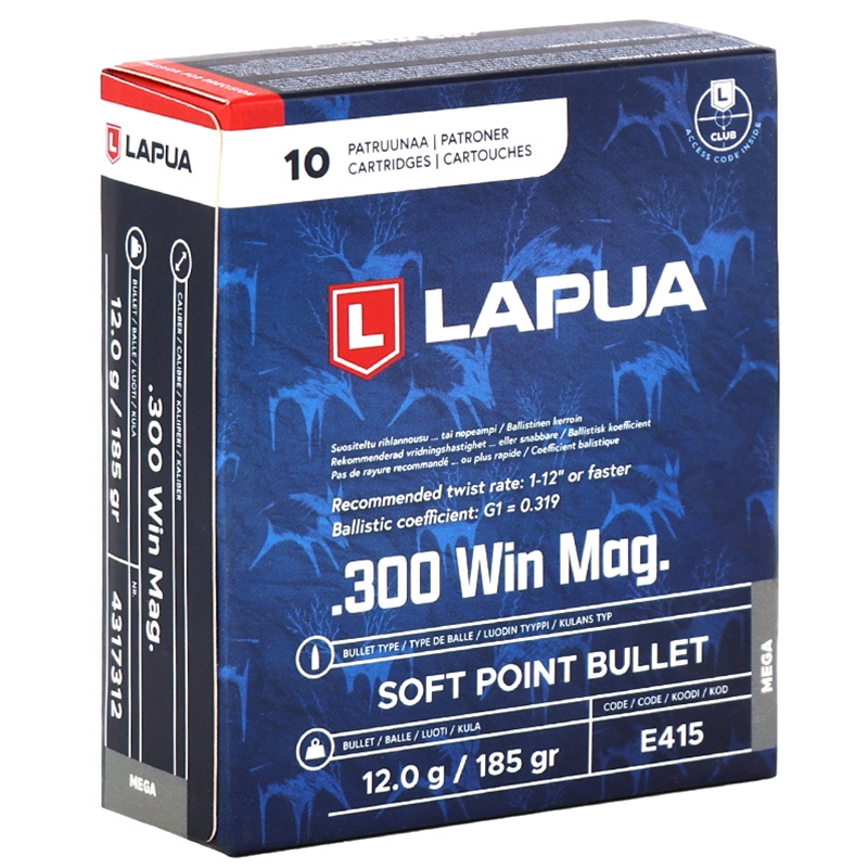 Lapua 300 Winchester Magnum Ammo 185 Grain Soft Point - 4317312