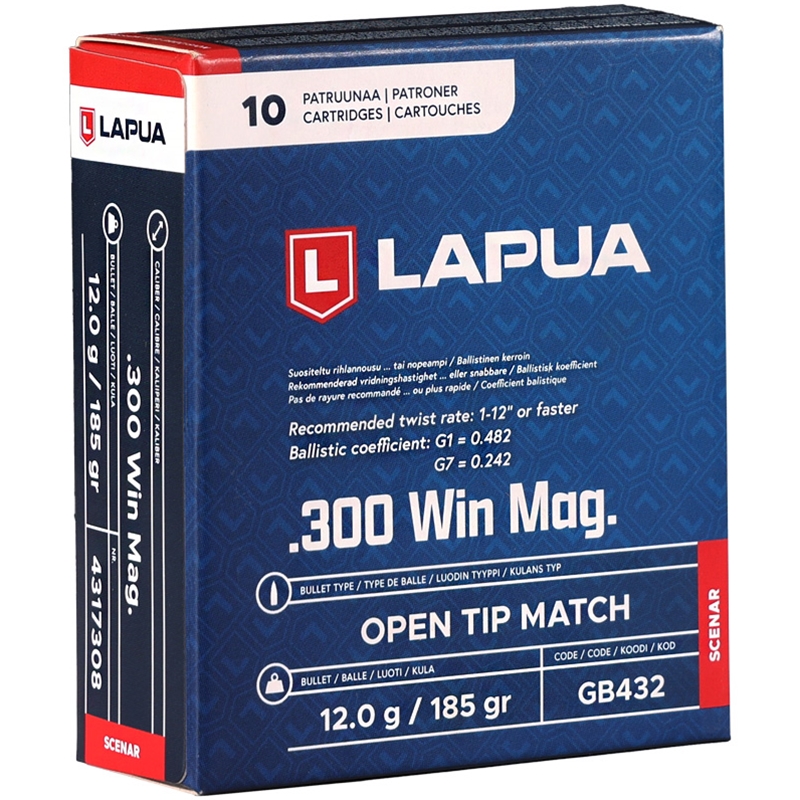 Lapua 300 Win Mag Ammo 185 Grain Open Tip Match - 4317308