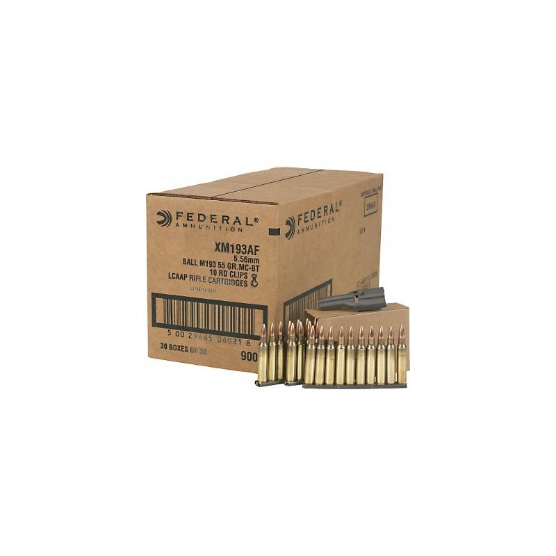 Federal Lake City 5.56x45mm NATO Ammo 55 Gr FMJ 900 Rds on Clips