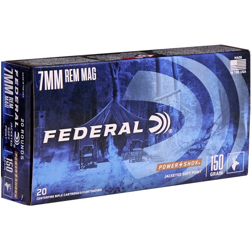 Federal Power-Shok Rifle Ammo 7mm Remington Magnum Ammo 150 Grain Jacketed Soft Point - 7RA