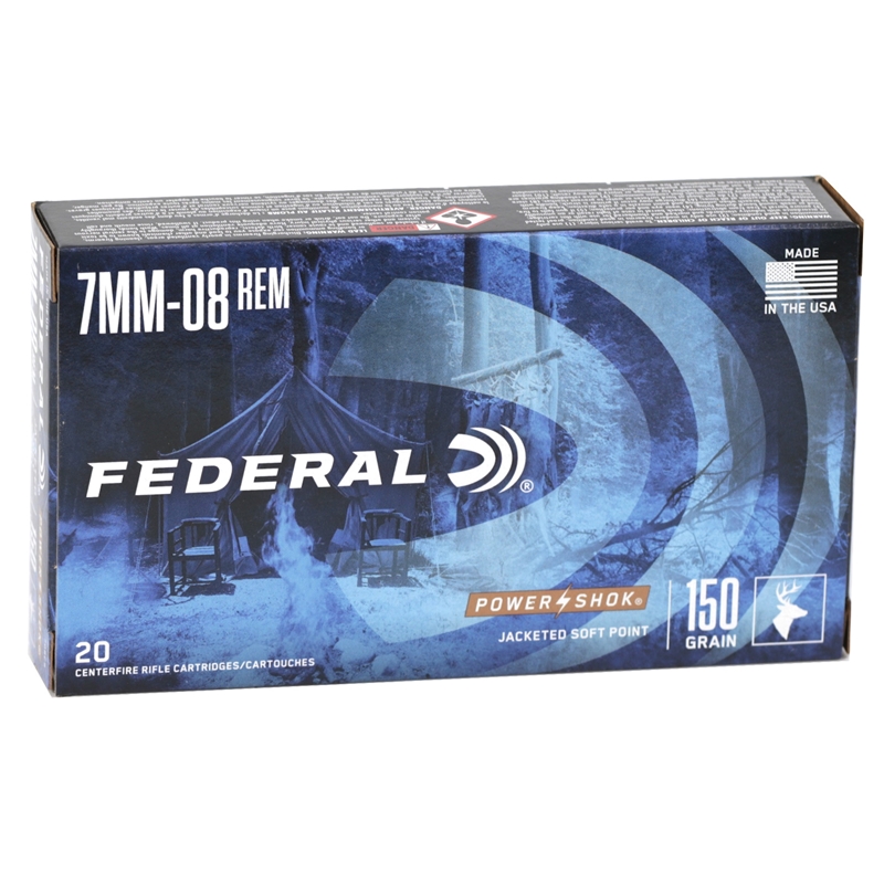 Federal Power-Shok Ammunition 7mm-08 Remington 150 Grain Speer Hot-Cor Soft Point Box of 20