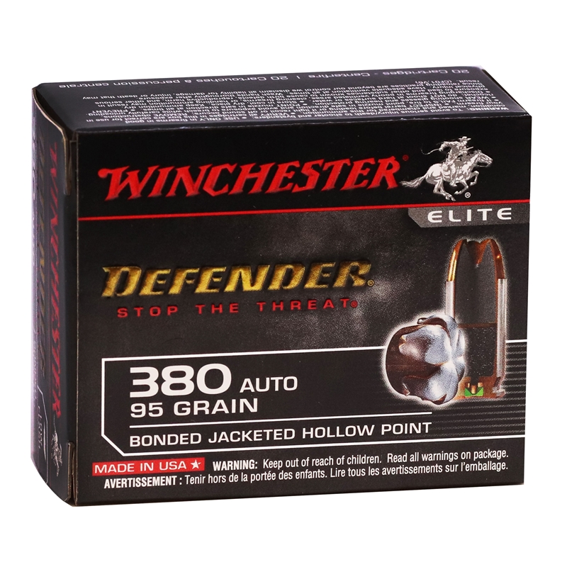 Winchester Defender 380 ACP Auto Ammo 95 Grain Bonded Jacketed Hollow Point - S380PDB
