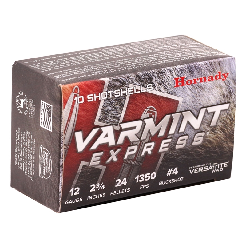 Hornady Varmint Express 12 Ga Ammo 2-3/4" #4 Buckshot 24 Pellets