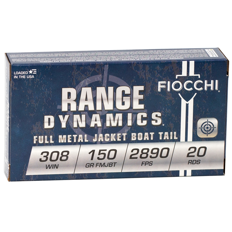 Fiocchi Range Dynamics 308 Winchester Ammo 150 Grain Full Metal Jacket Boat-Tail - 308A