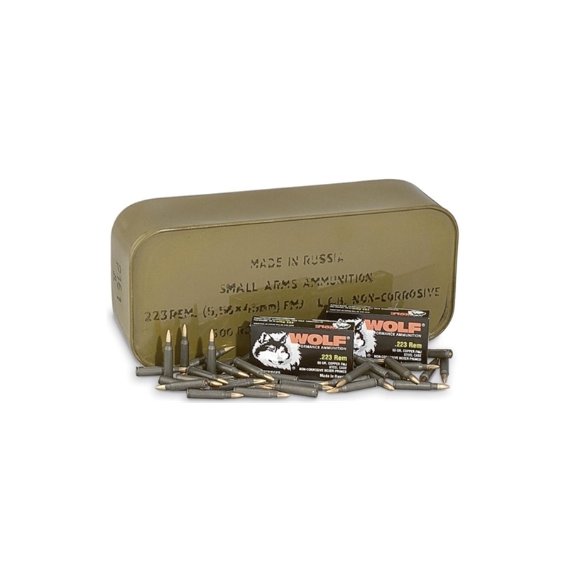 Wolf Poly 5.56mm Ammo 55 Gr FMJ Steel Case 500 Rds in Tin