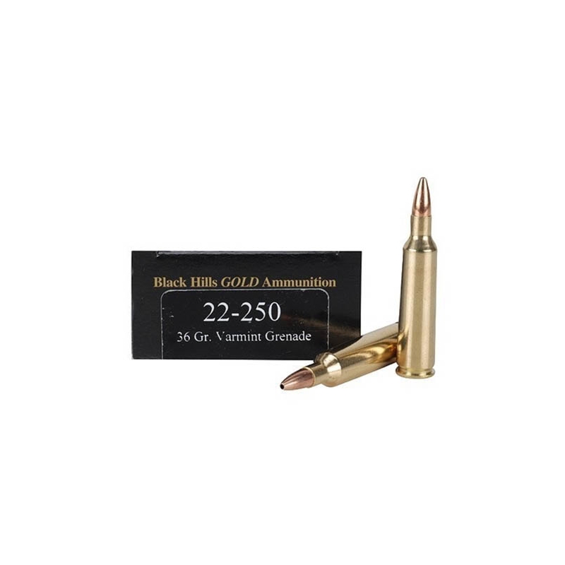 Black Hills Gold 22-250 Remington Ammo 36 Grain Barnes Varmint Grenade HPFB LF