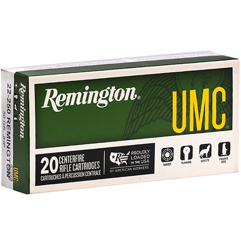 Remington UMC 22-250 Remington Ammo 50 Grain Jacketed Hollow Point - L22504
