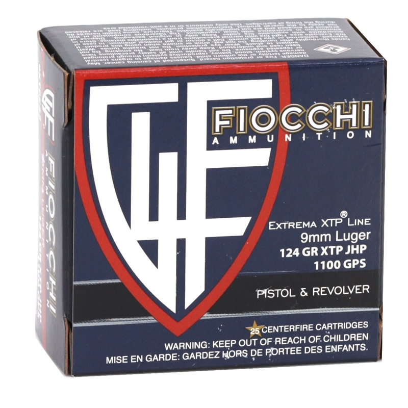 Fiocchi Extrema 9mm Luger Ammo 124 Grain Hornady XTP JHP
