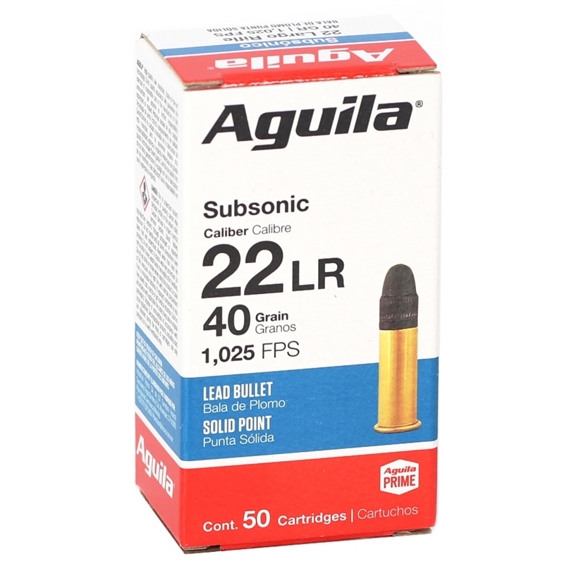 Aguila Subsonic Solid Point 22 Long Rifle Ammo 40 Grain Lead Round Nose