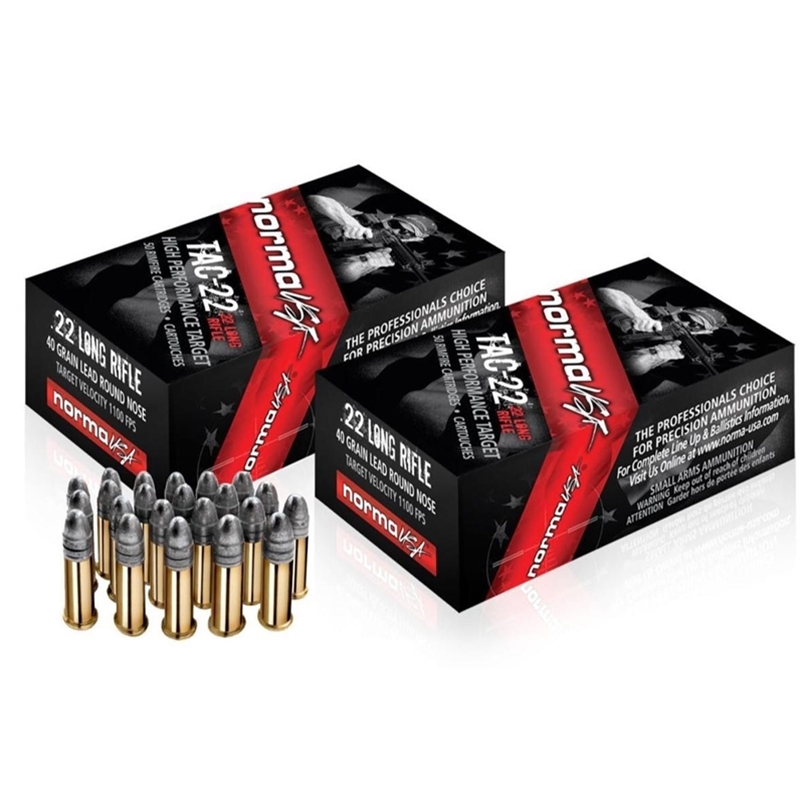 Norma USA TAC-22 22 Long Rifle Ammo 40 Grain Lead Round Nose High Performance Target