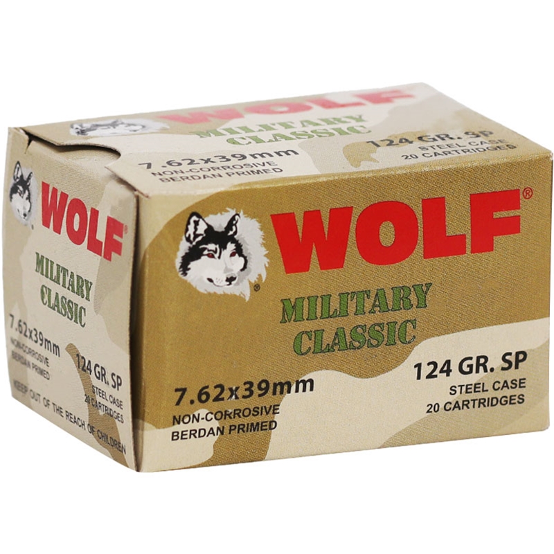 Wolf Military Classic 7.62x39mm Ammo 124 Gr SP Steel Case