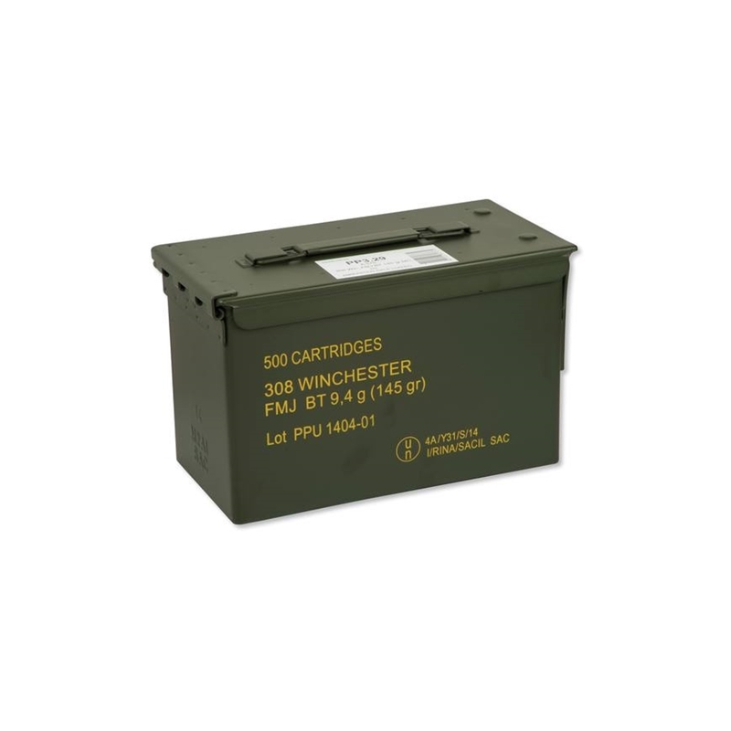 PPU 308 Winchester Ammo 145 Grain FMJ Bulk 500 Rnds in Ammo Can