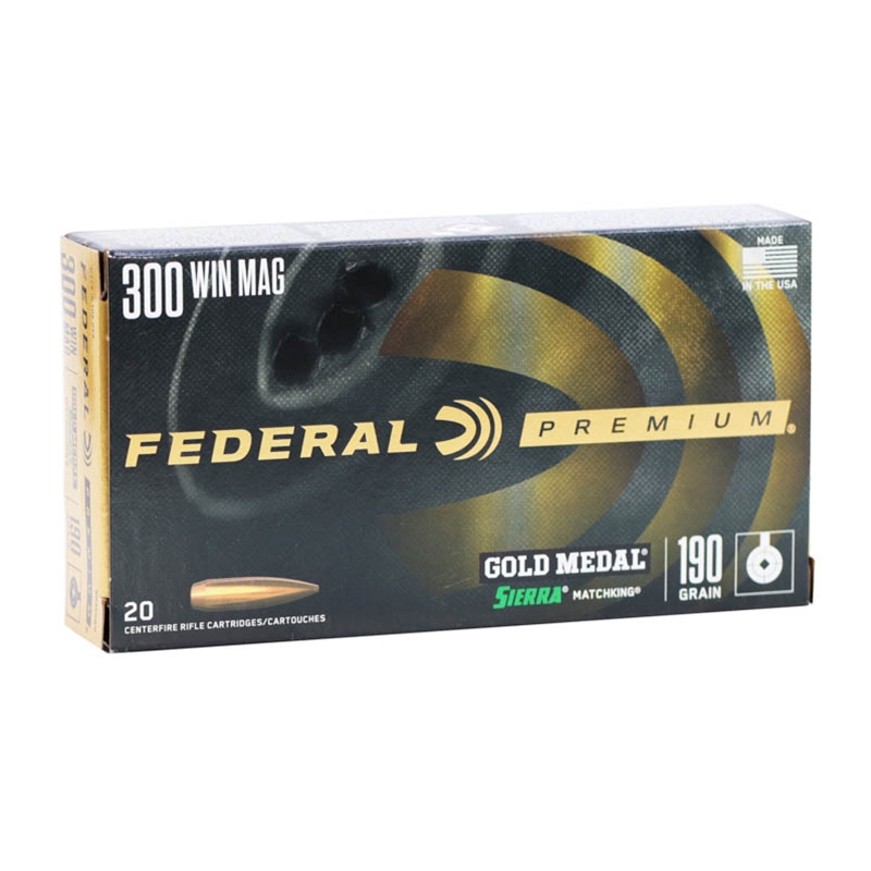 Federal Gold Medal 300 Winchester Magnum Ammo 190 Grain Sierra MatchKing Hollow Point - GM300WM