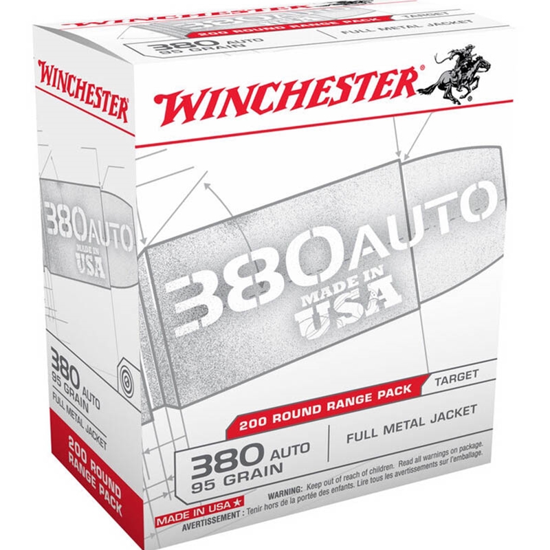 Winchester USA 380 ACP Auto Ammo 95 Grain Full Metal Jacket - USA380W