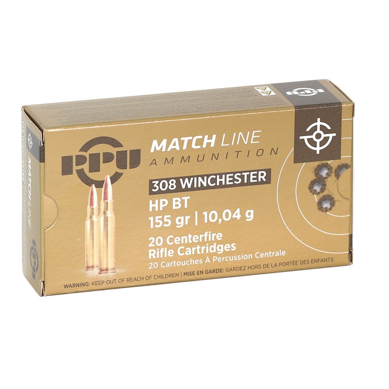 Prvi Partizan Match 308 Winchester Ammo 155 Grain Hollow Point Boat Tail