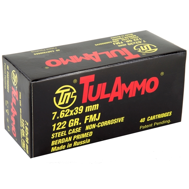 TulAmmo 7.62x39mm Ammo 122 Grain FMJ Steel Cased 40 Rounds