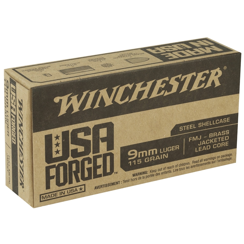 Winchester USA Forged 9mm Luger Ammo 115 Gr FMJ Steel Case