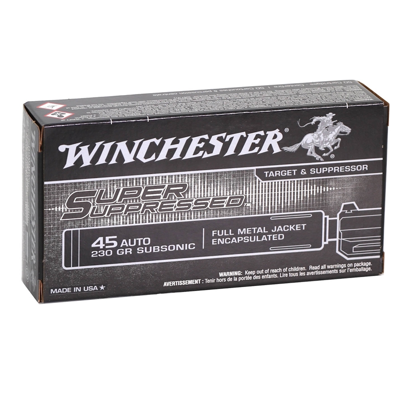 Winchester 45 ACP Auto Ammo 230 Gr FMJ Super Suppressed