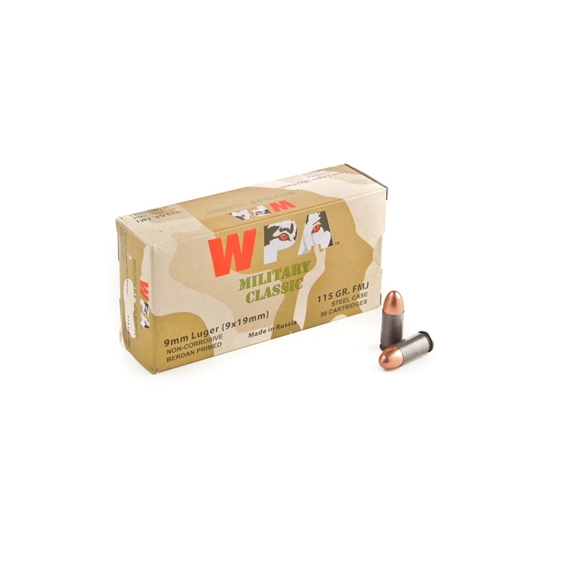 Wolf Military Classic 9mm Ammo 115 Grain FMJ Steel Case