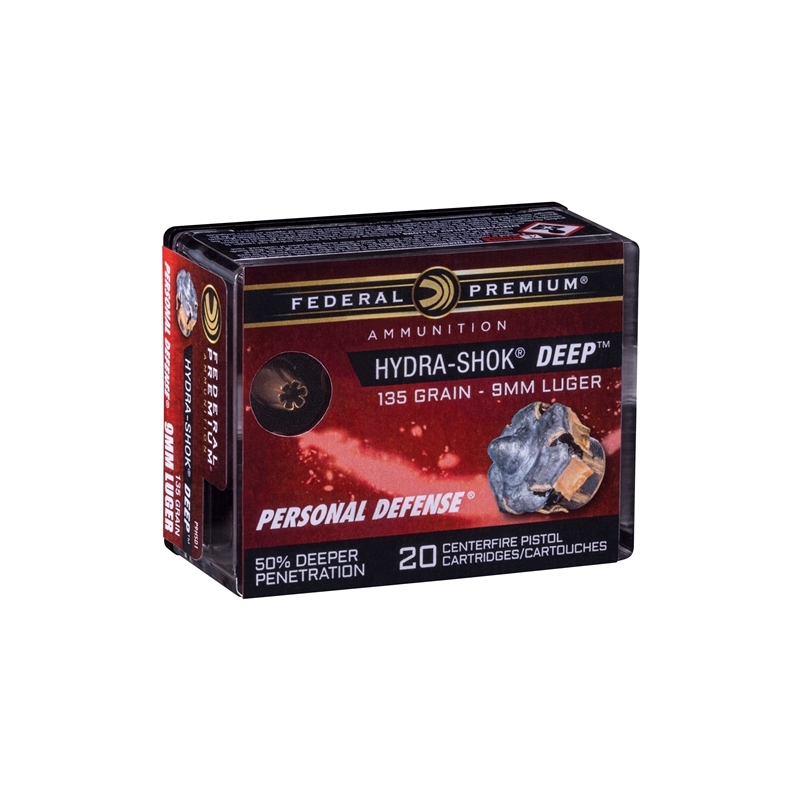 Federal Hydra-Shok Deep 9mm Luger Ammo 135 Grain Jacketed Hollow Point