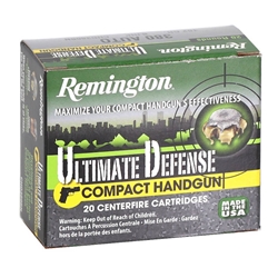 remington-chd380bn-ultimate-defense-compact-handgun-380-automatic-colt-pistol-acp-102-gr-brass-jacket-hollow-point-20-bx-25-cs||