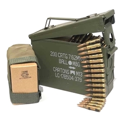 Federal Lake City 7.62x51mm M80 Ammo 147 Grain FMJ 200 Rounds Linked Ammo Can
