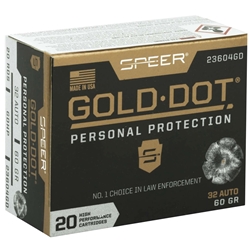 speer-gold-dot-32-acp-auto-ammo-60-grain-gold-dot-hollow-point-23604gd||