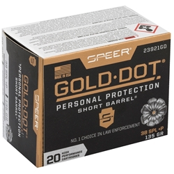 speer-gold-dot-short-barrel-38-special-ammo-135-grain-jacketed-hollow-point-23921GD||